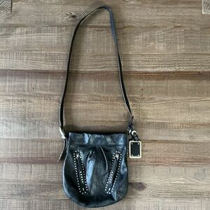 B. Makowsky Black Leather Studded Crossbody Bag